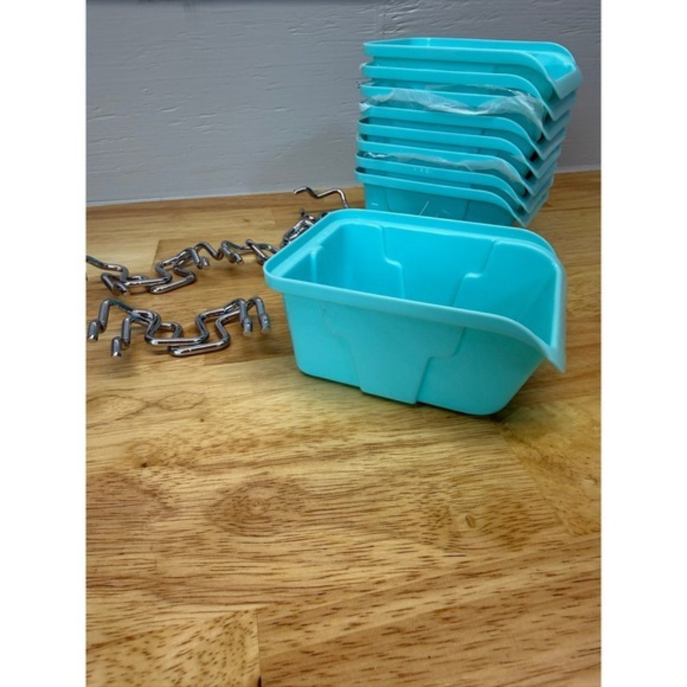 Turquoise Blue Pegboard Bins with Metal Hooks Set of 9 Storage Containers